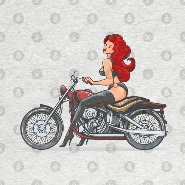 Red hair Sexy Girl on Vintage motorcycle by devaleta